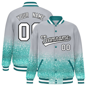 Custom Gray Varsity Full-Snap Sequins Pattern Letterman Baseball Jacket