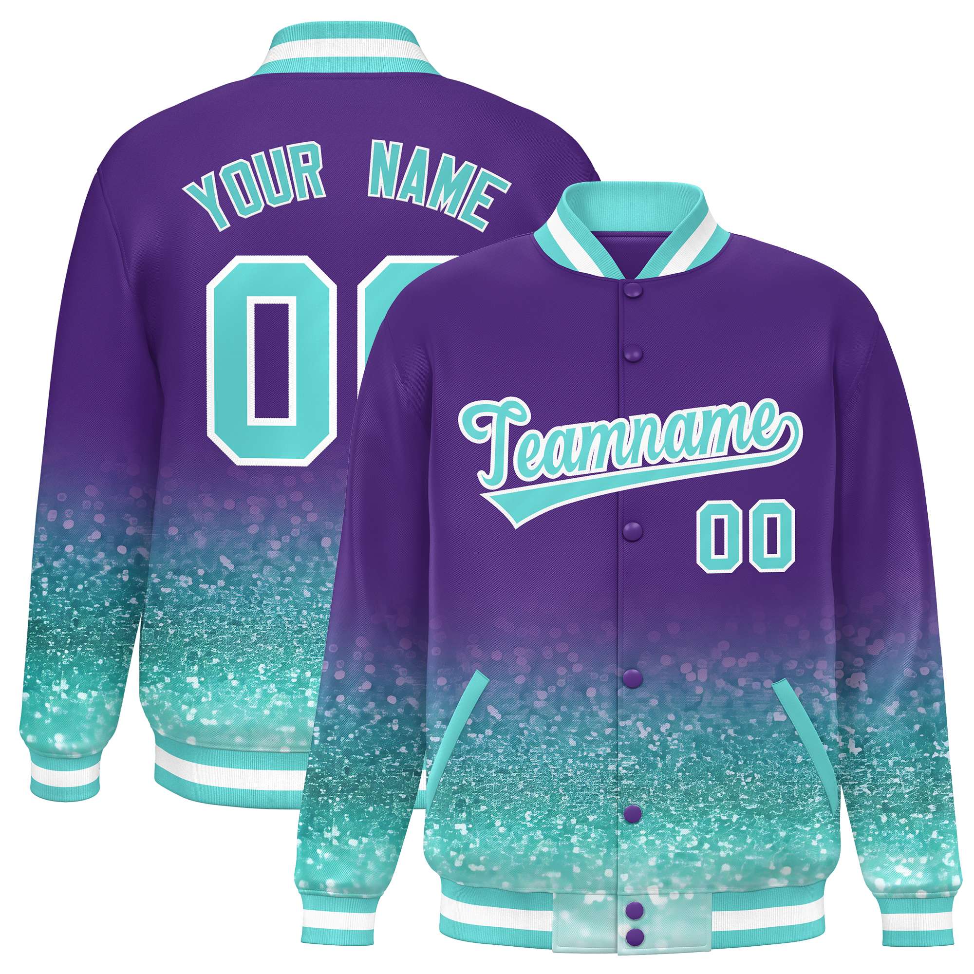 Custom Purple Varsity Full-Snap Sequins Pattern Letterman Baseball Jacket