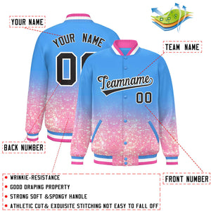 Custom Powder Blue Varsity Full-Snap Sequins Pattern Letterman Baseball Jacket