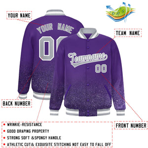 Custom Purple Varsity Full-Snap Sequins Pattern Letterman Baseball Jacket