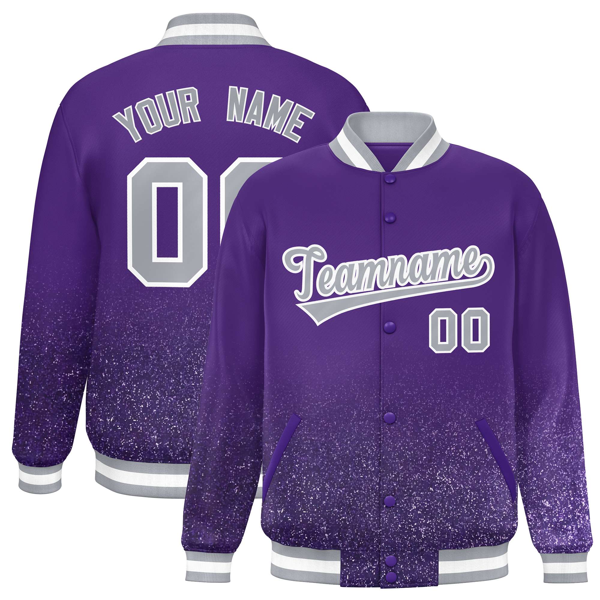 Custom Purple Varsity Full-Snap Sequins Pattern Letterman Baseball Jacket