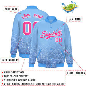 Custom Light Blue Varsity Full-Snap Sequins Pattern Letterman Baseball Jacket