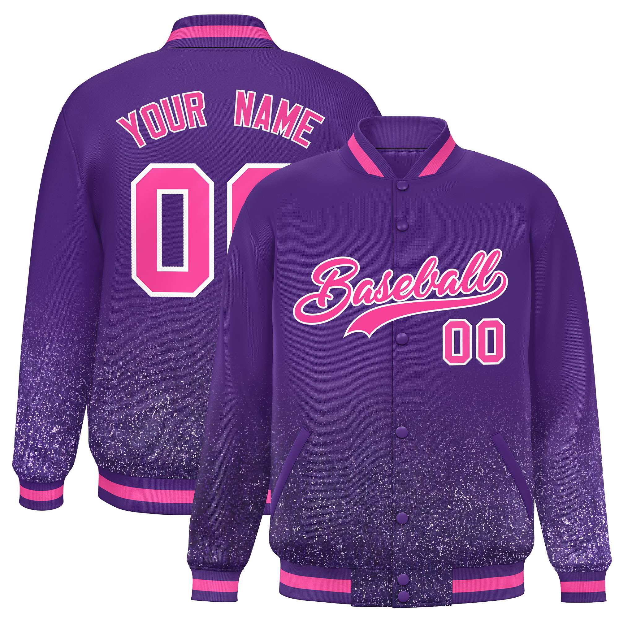 Custom Purple Varsity Full-Snap Sequins Pattern Letterman Baseball Jacket