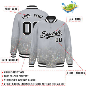 Custom Gray Varsity Full-Snap Sequins Pattern Letterman Baseball Jacket