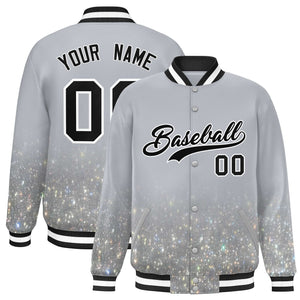 Custom Gray Varsity Full-Snap Sequins Pattern Letterman Baseball Jacket