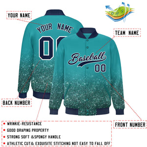 Custom Aqua Varsity Full-Snap Sequins Pattern Letterman Baseball Jacket