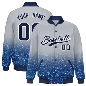 Custom Gray Varsity Full-Snap Sequins Pattern Letterman Baseball Jacket