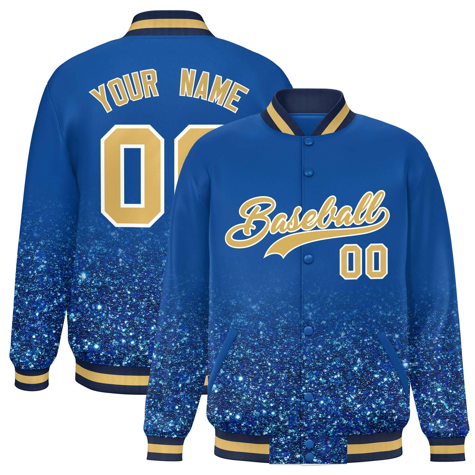 Custom Royal Varsity Full-Snap Sequins Pattern Letterman Baseball Jacket