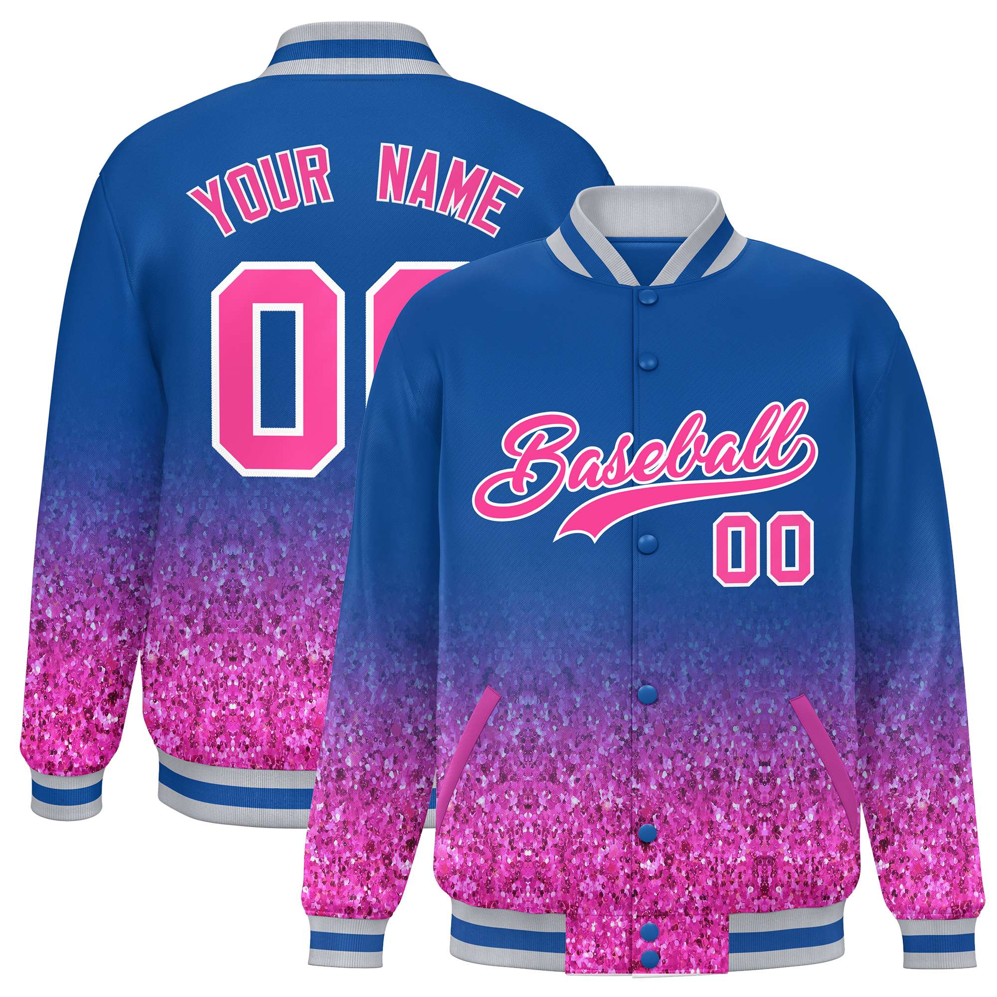 Custom Royal Varsity Full-Snap Sequins Pattern Letterman Baseball Jacket