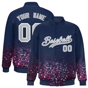 Custom Navy Varsity Full-Snap Sequins Pattern Letterman Baseball Jacket