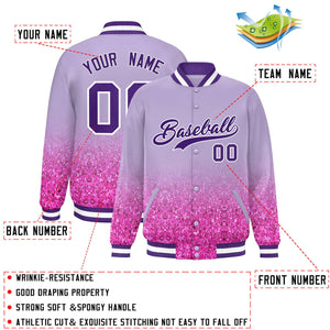 Custom Light Purple Varsity Full-Snap Sequins Pattern Letterman Baseball Jacket