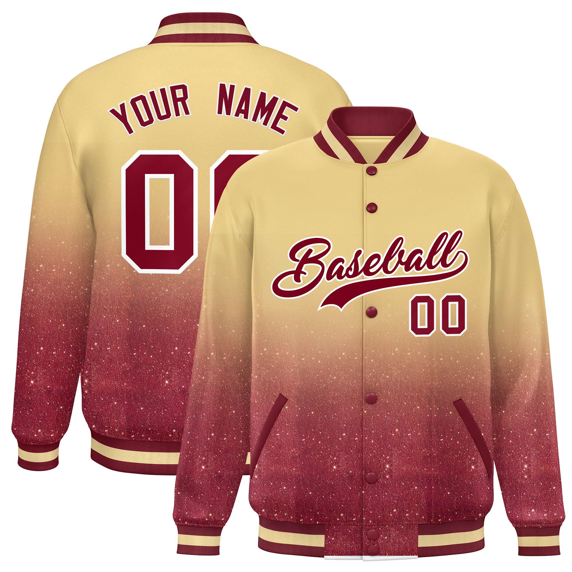 Custom Khaki Varsity Full-Snap Sequins Pattern Letterman Baseball Jacket