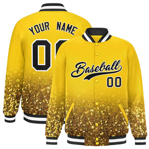 Custom Gold Varsity Full-Snap Sequins Pattern Letterman Baseball Jacket