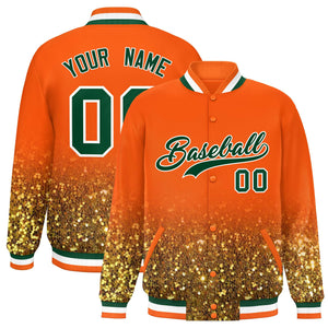 Custom Orange Varsity Full-Snap Sequins Pattern Letterman Baseball Jacket