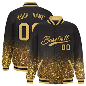 Custom Brown Varsity Full-Snap Sequins Pattern Letterman Baseball Jacket