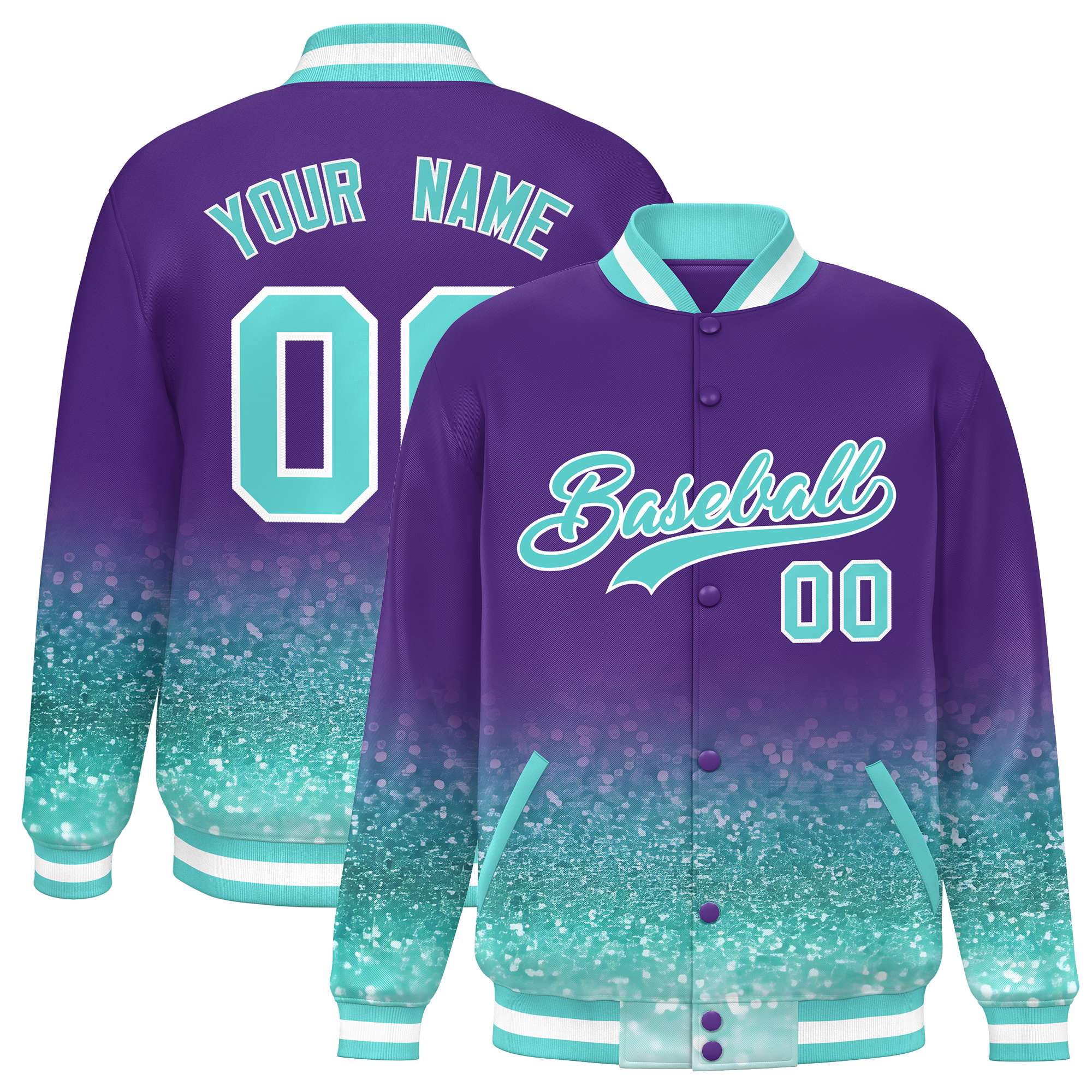 Custom Purple Varsity Full-Snap Sequins Pattern Letterman Baseball Jacket