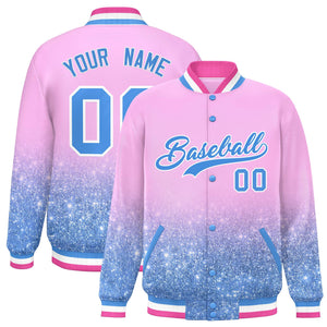 Custom Light Pink Varsity Full-Snap Sequins Pattern Letterman Baseball Jacket