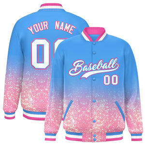 Custom Powder Blue Varsity Full-Snap Sequins Pattern Letterman Baseball Jacket