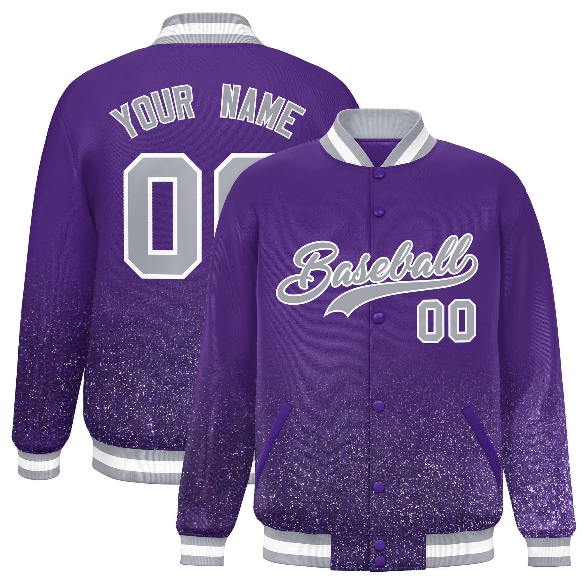 Custom Purple Varsity Full-Snap Sequins Pattern Letterman Baseball Jacket