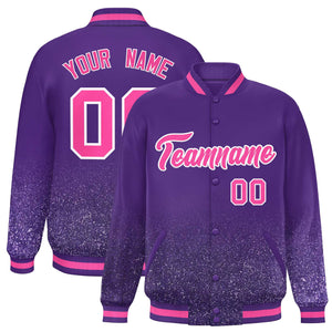 Custom Purple Varsity Full-Snap Sequins Pattern Letterman Baseball Jacket