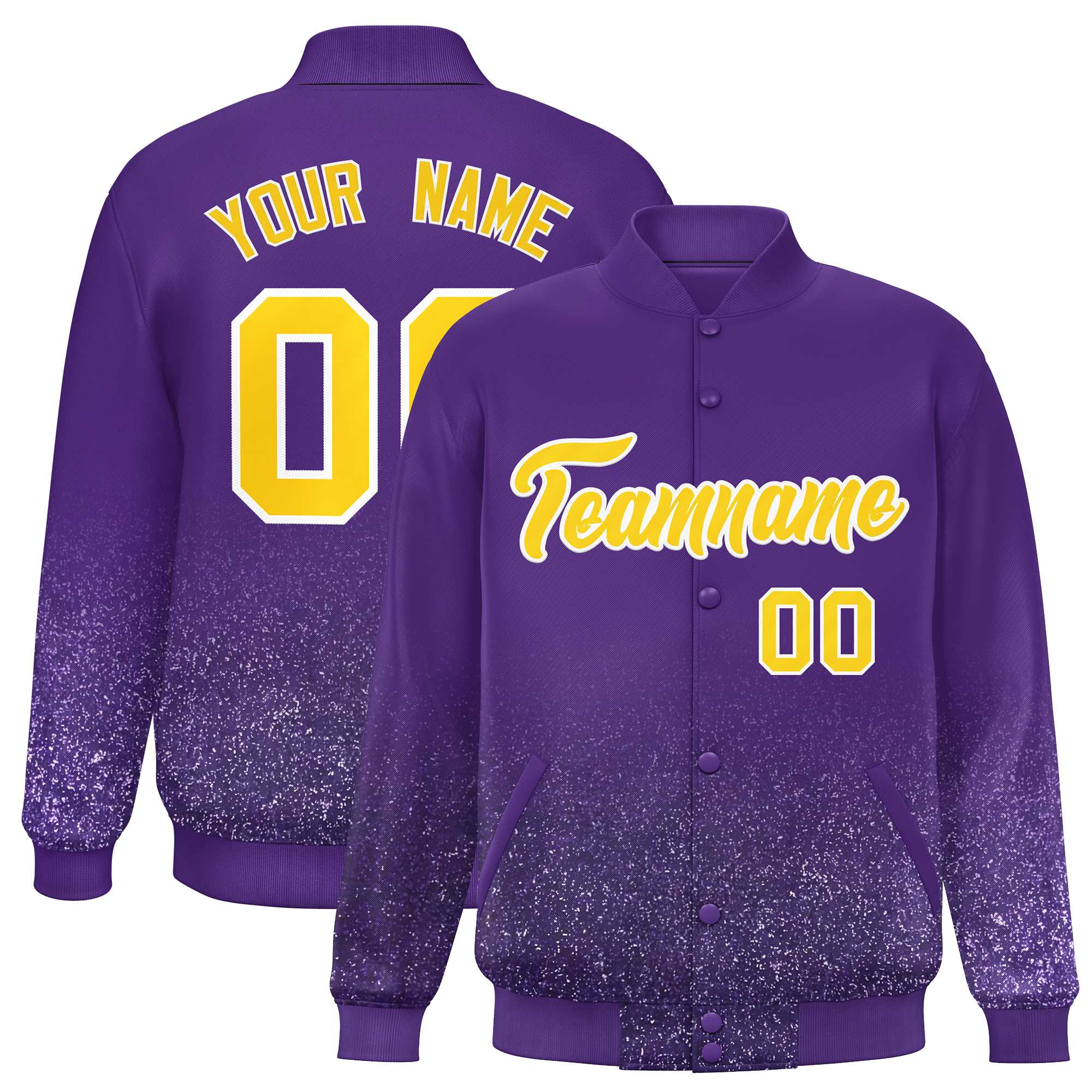 Custom Purple Varsity Full-Snap Sequins Pattern Letterman Baseball Jacket