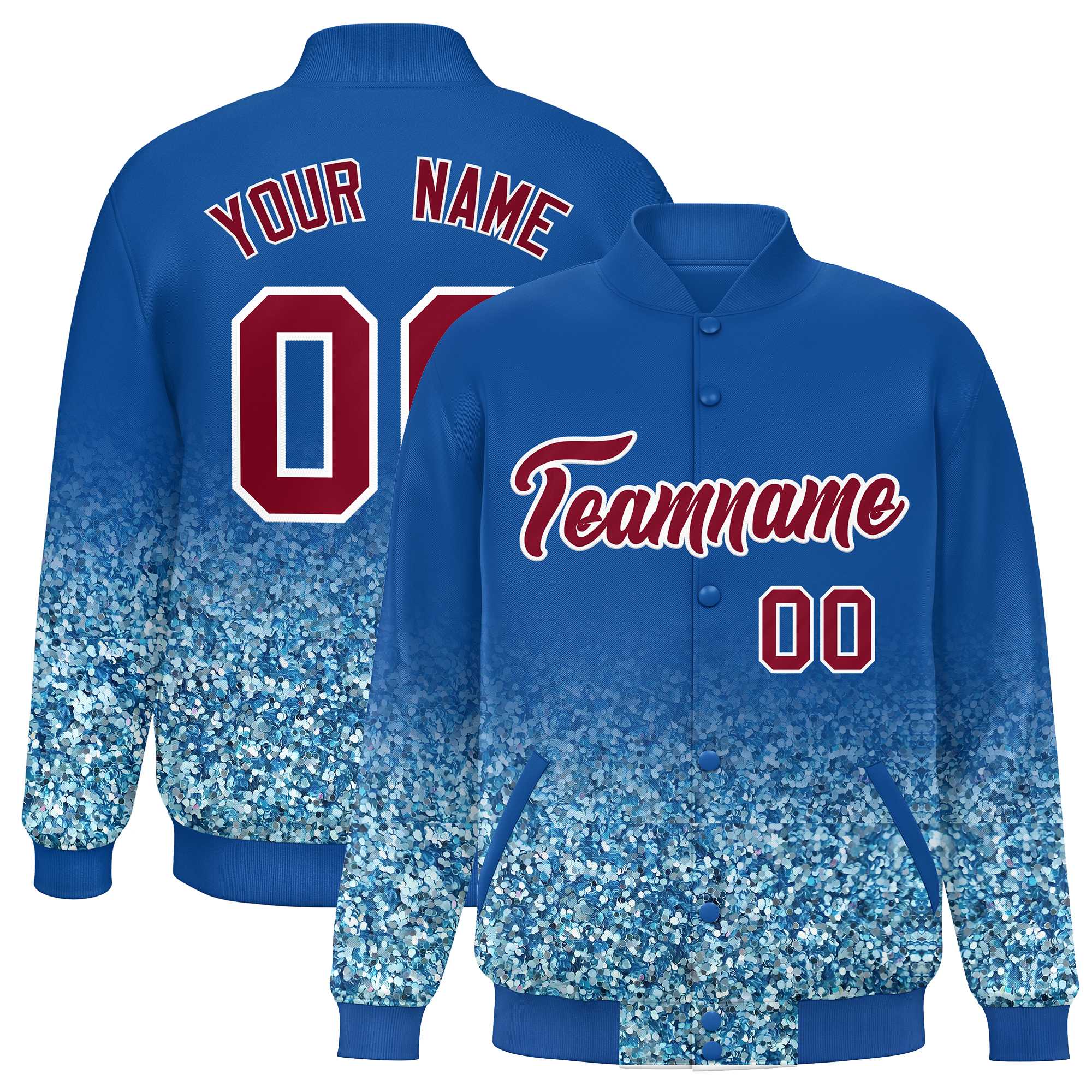 Custom Royal Varsity Full-Snap Sequins Pattern Letterman Baseball Jacket