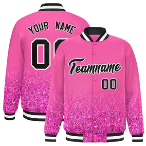 Custom Pink Varsity Full-Snap Sequins Pattern Letterman Baseball Jacket