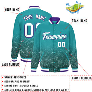 Custom Aqua Varsity Full-Snap Sequins Pattern Letterman Baseball Jacket