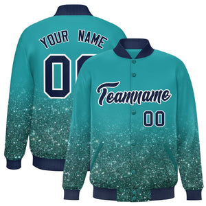 Custom Aqua Varsity Full-Snap Sequins Pattern Letterman Baseball Jacket