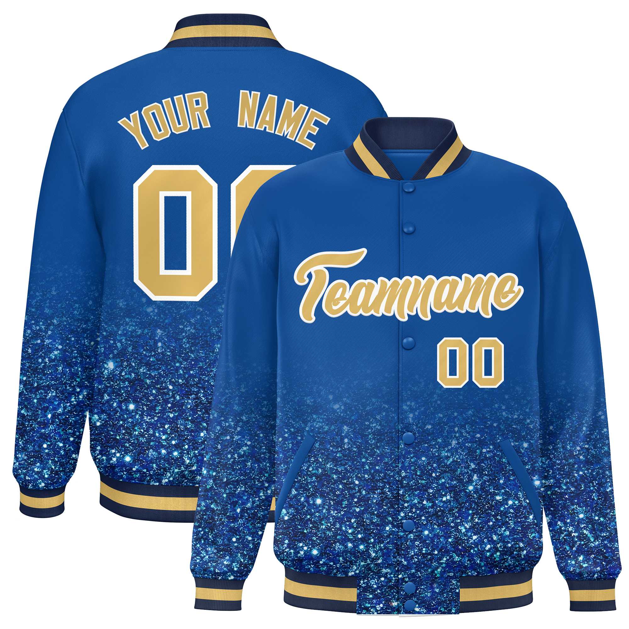 Custom Royal Varsity Full-Snap Sequins Pattern Letterman Baseball Jacket