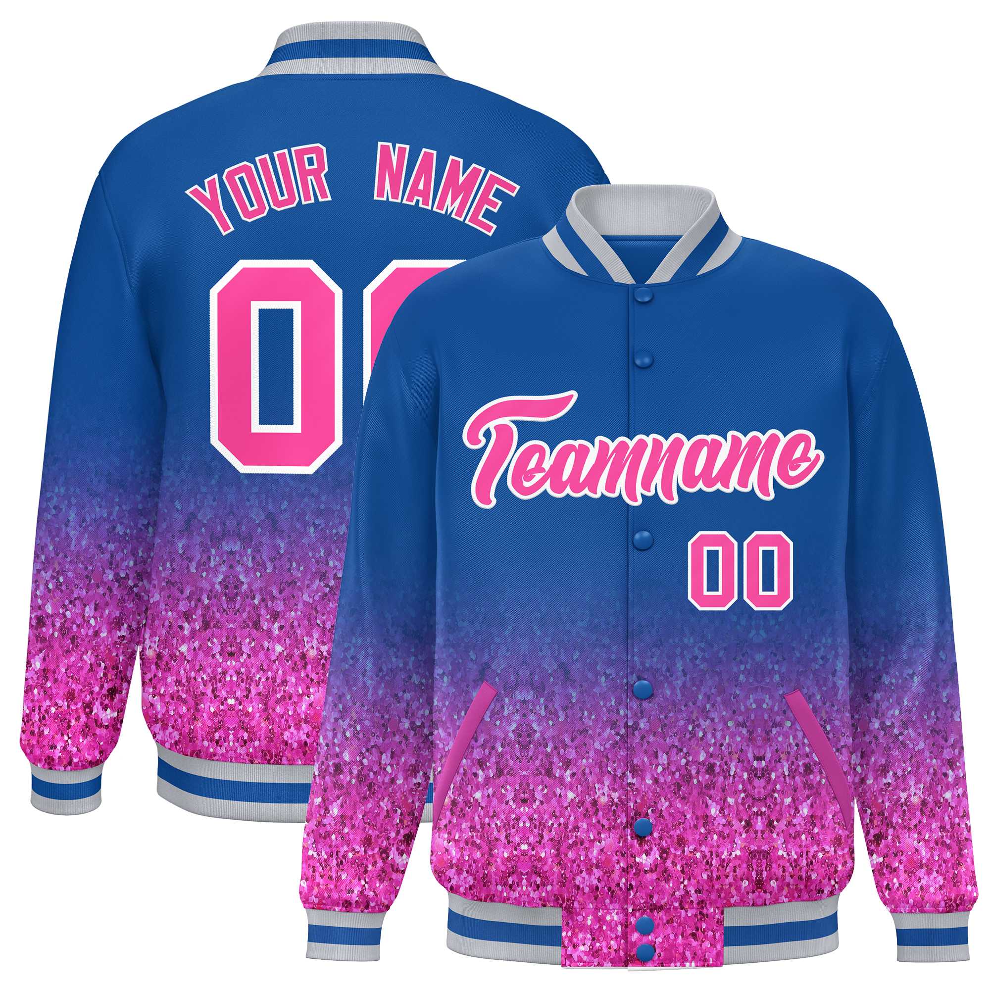 Custom Royal Varsity Full-Snap Sequins Pattern Letterman Baseball Jacket