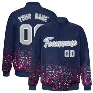 Custom Navy Varsity Full-Snap Sequins Pattern Letterman Baseball Jacket