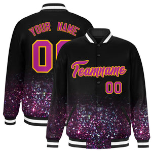 Custom Black Varsity Full-Snap Sequins Pattern Letterman Baseball Jacket