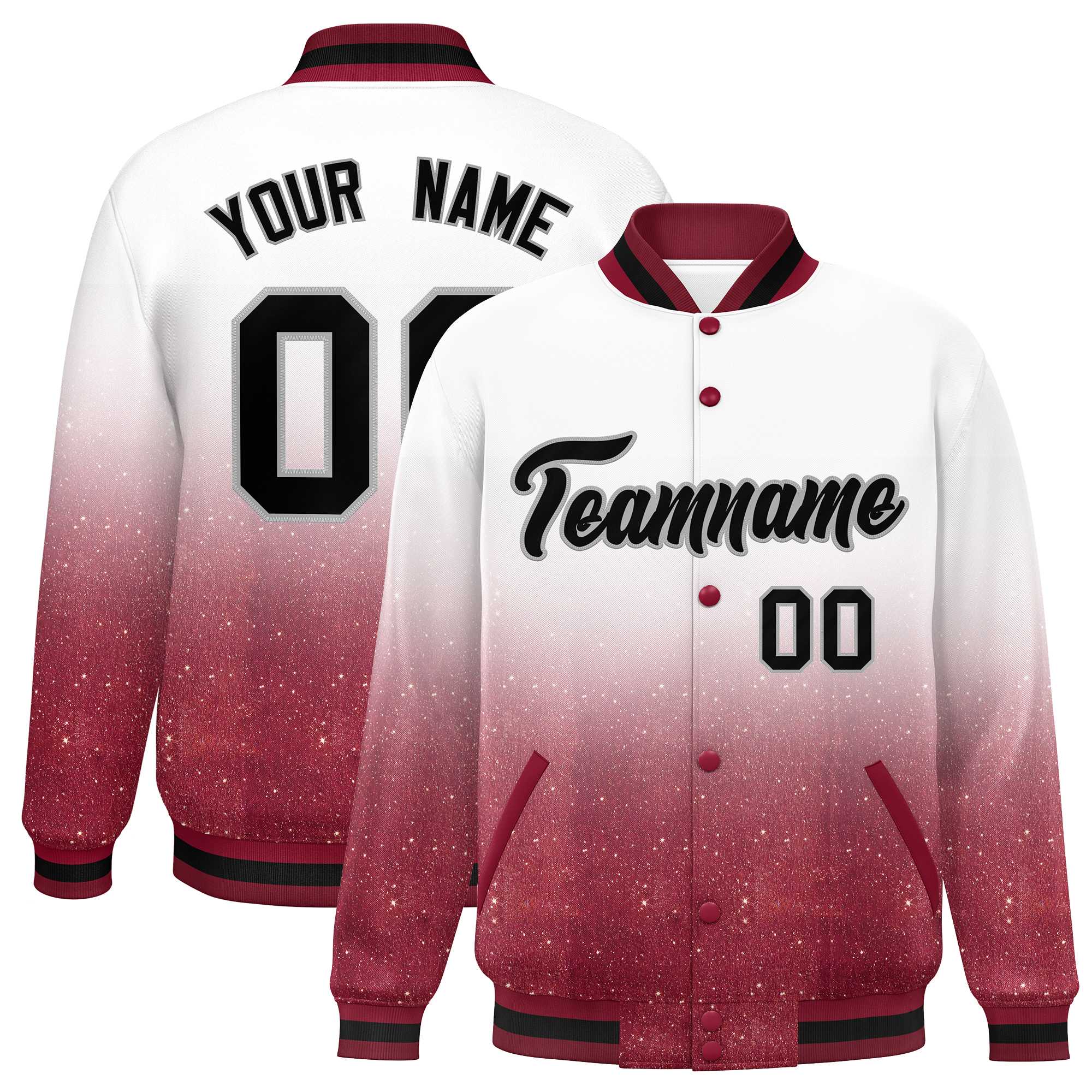 Custom White Varsity Full-Snap Sequins Pattern Letterman Baseball Jacket