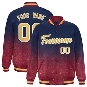 Custom Navy Varsity Full-Snap Sequins Pattern Letterman Baseball Jacket