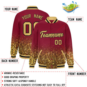 Custom Crimson Varsity Full-Snap Sequins Pattern Letterman Baseball Jacket