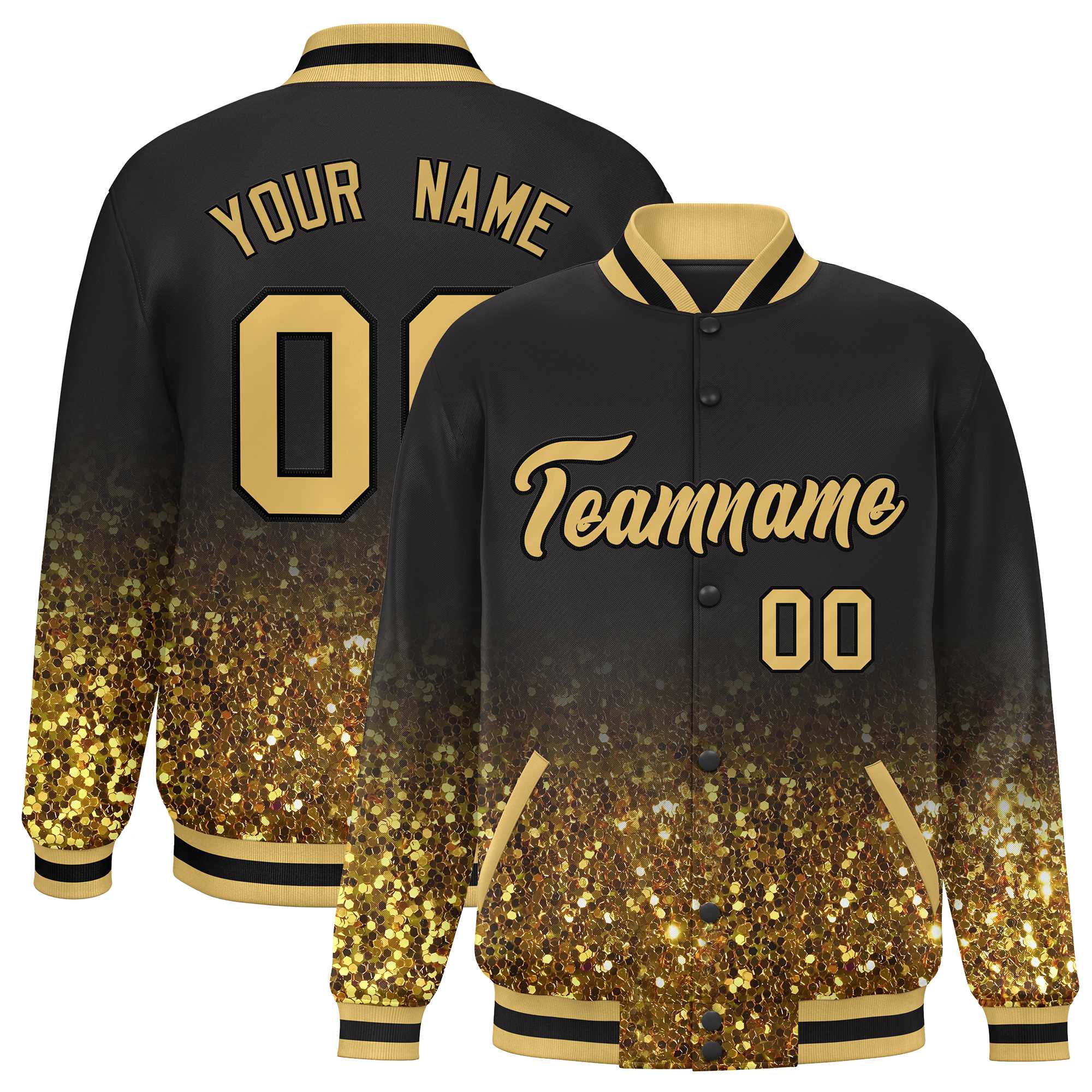 Custom Brown Varsity Full-Snap Sequins Pattern Letterman Baseball Jacket