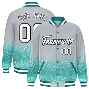 Custom Gray Varsity Full-Snap Sequins Pattern Letterman Baseball Jacket