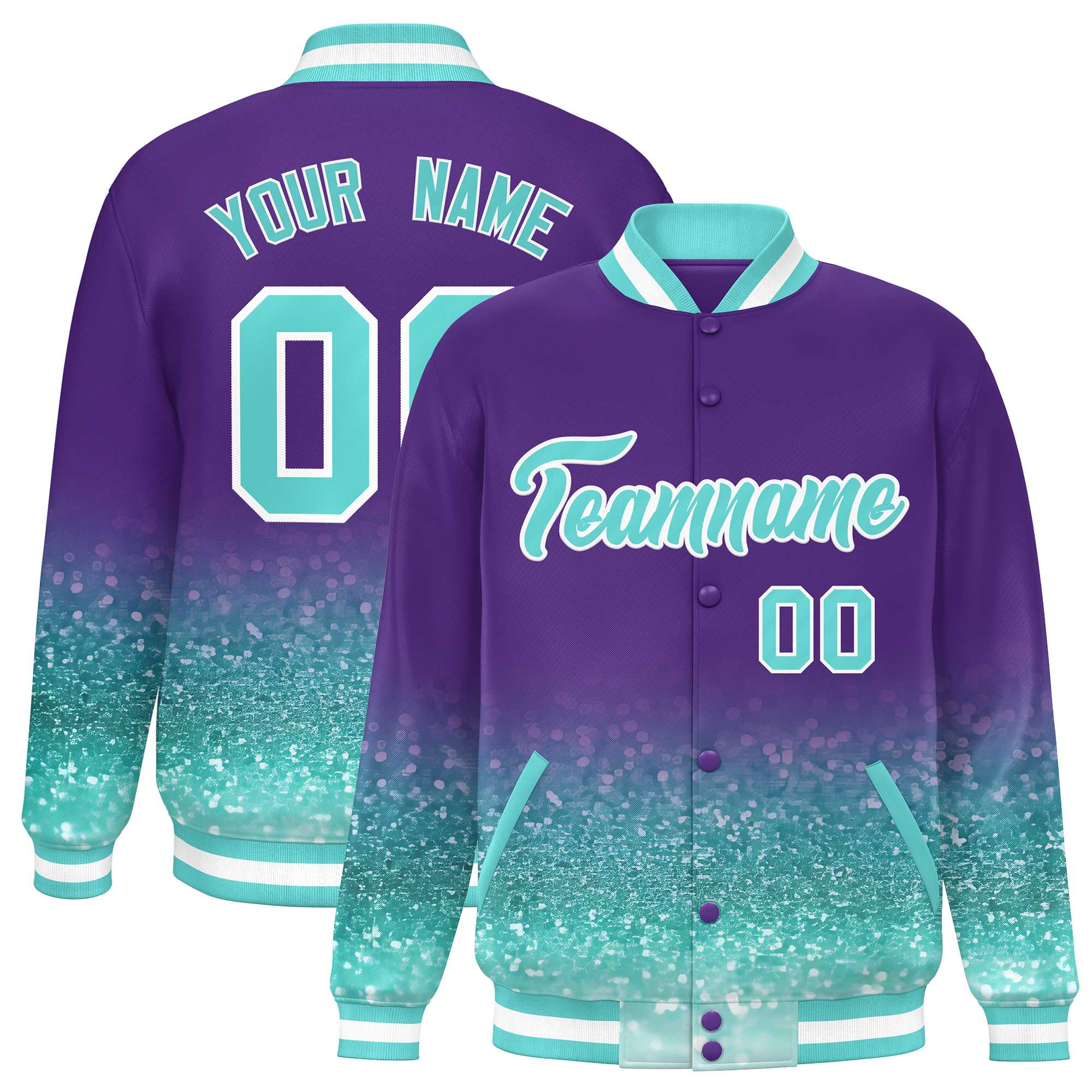 Custom Purple Varsity Full-Snap Sequins Pattern Letterman Baseball Jacket