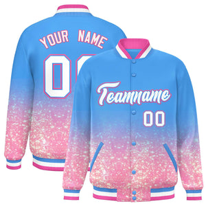 Custom Powder Blue Varsity Full-Snap Sequins Pattern Letterman Baseball Jacket