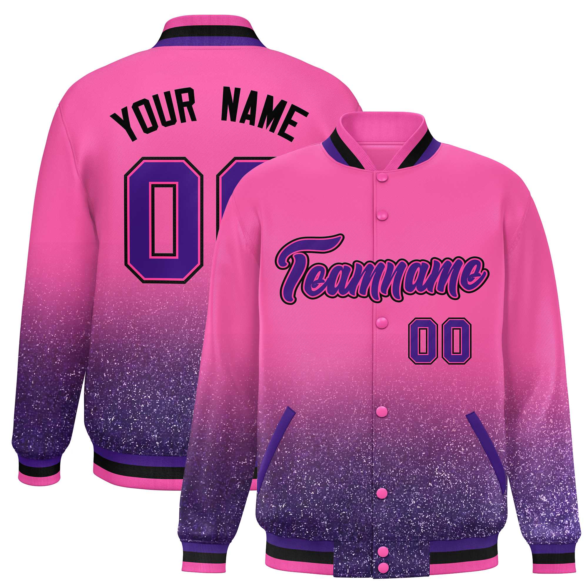 Custom Pink Varsity Full-Snap Sequins Pattern Letterman Baseball Jacket