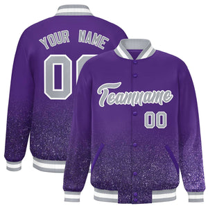 Custom Purple Varsity Full-Snap Sequins Pattern Letterman Baseball Jacket