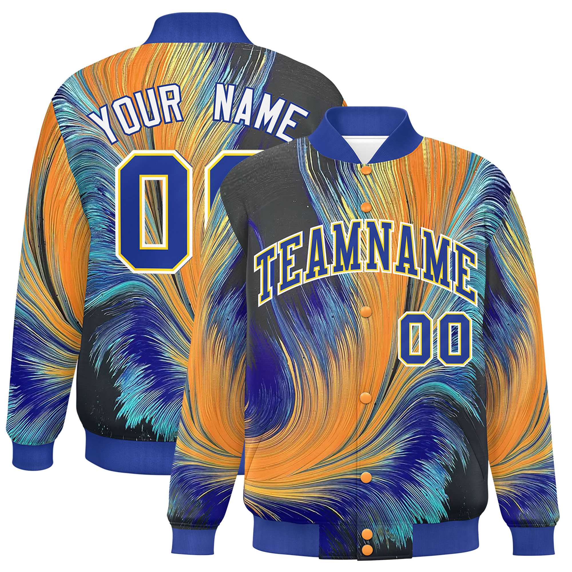 Custom Royal Varsity Full-Snap Feather Fluid Pattern Letterman Baseball Jacket