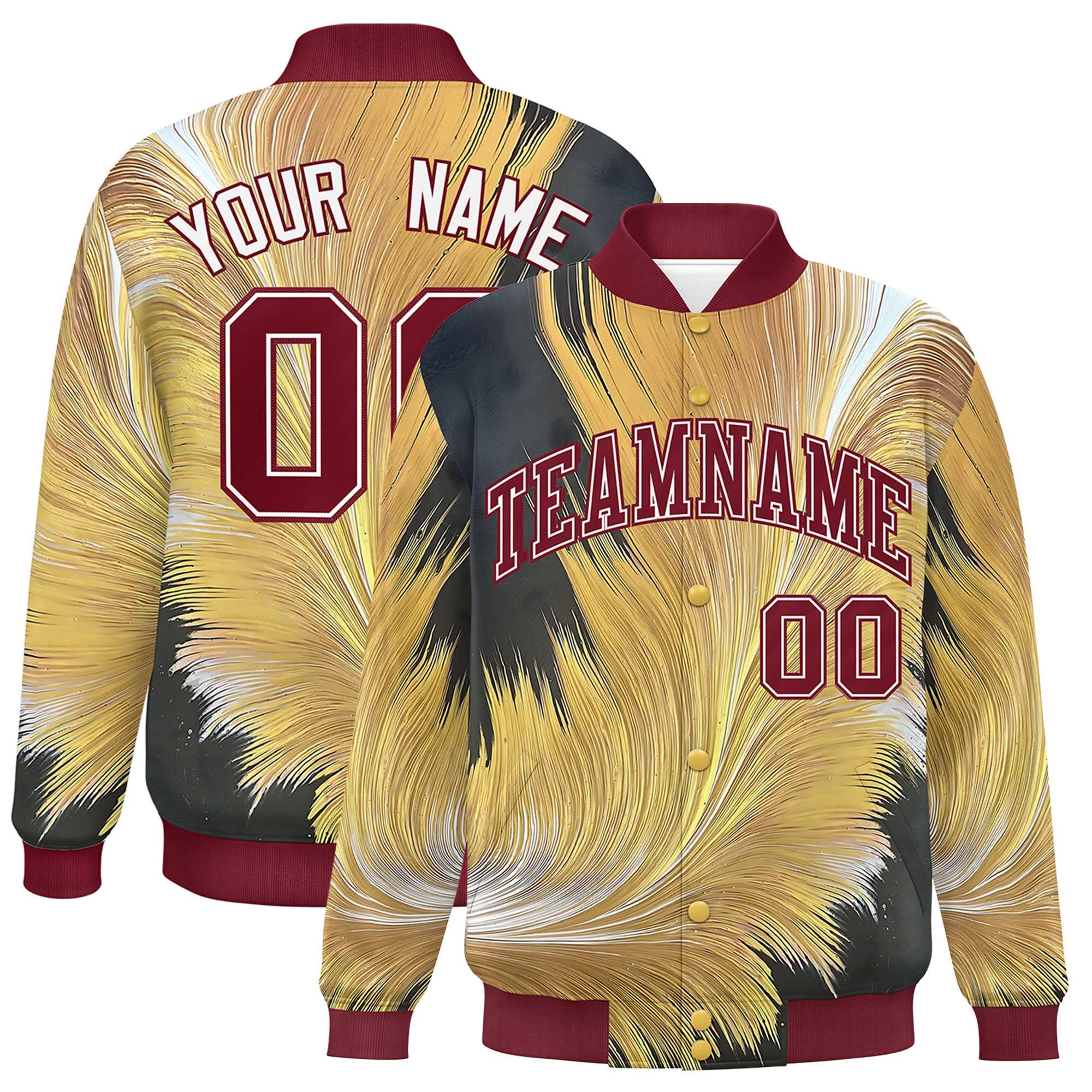 Custom Crimson Varsity Full-Snap Feather Fluid Pattern Letterman Baseball Jacket