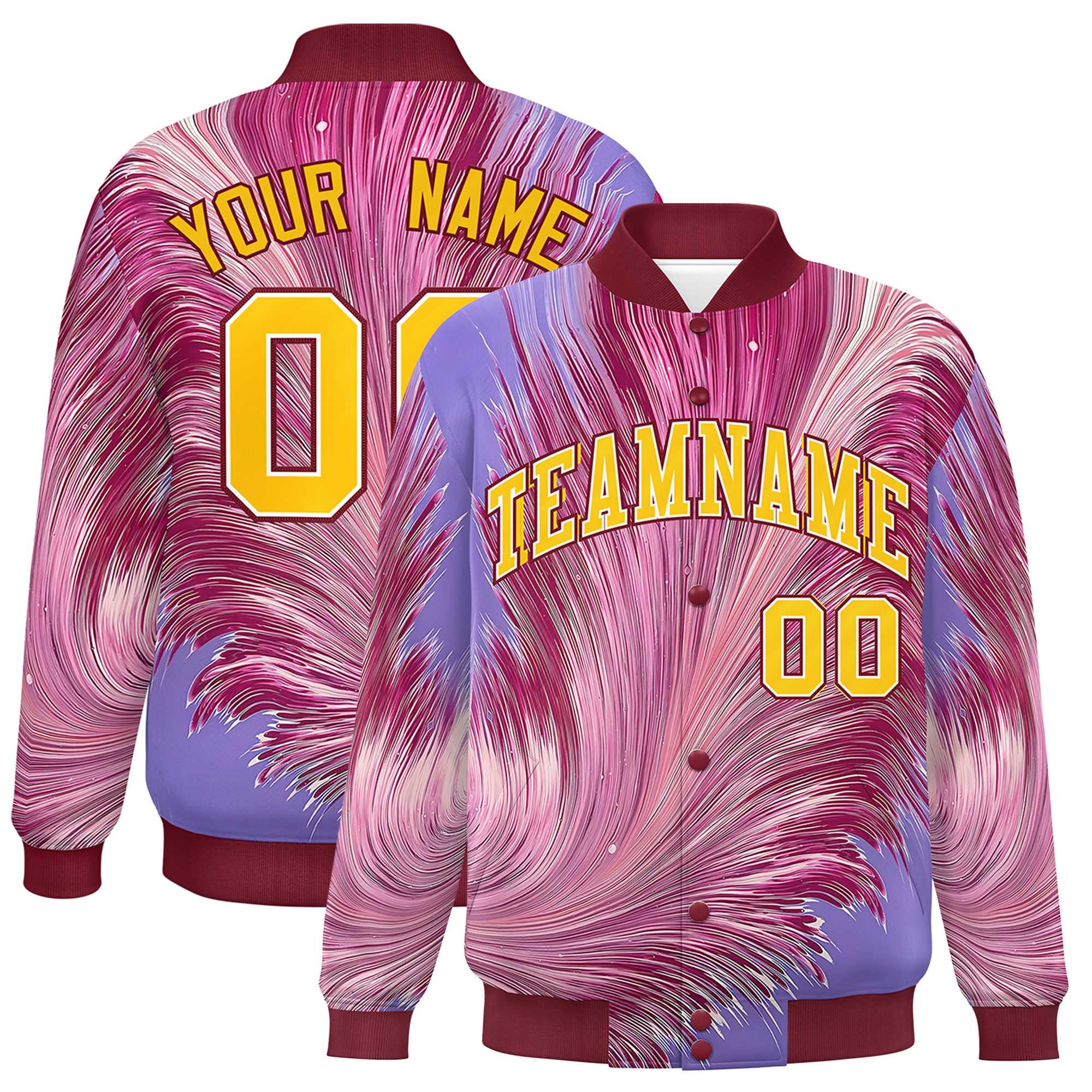 Custom Crimson Varsity Full-Snap Feather Fluid Pattern Letterman Baseball Jacket