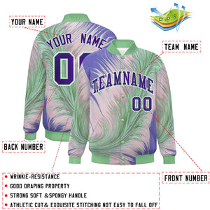 Custom Green Varsity Full-Snap Feather Fluid Pattern Letterman Baseball Jacket