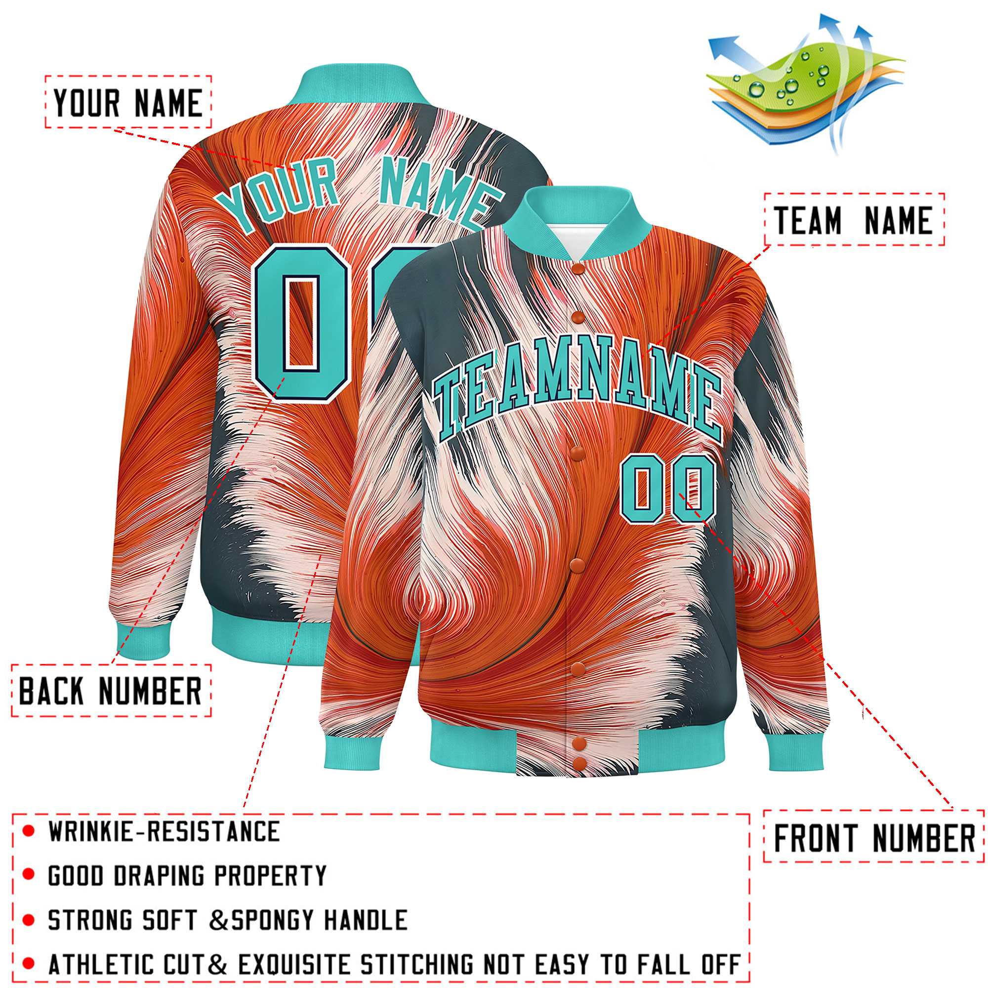 Custom Bright Green Varsity Full-Snap Feather Fluid Pattern Letterman Baseball Jacket