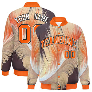 Custom Orange Varsity Full-Snap Feather Fluid Pattern Letterman Baseball Jacket