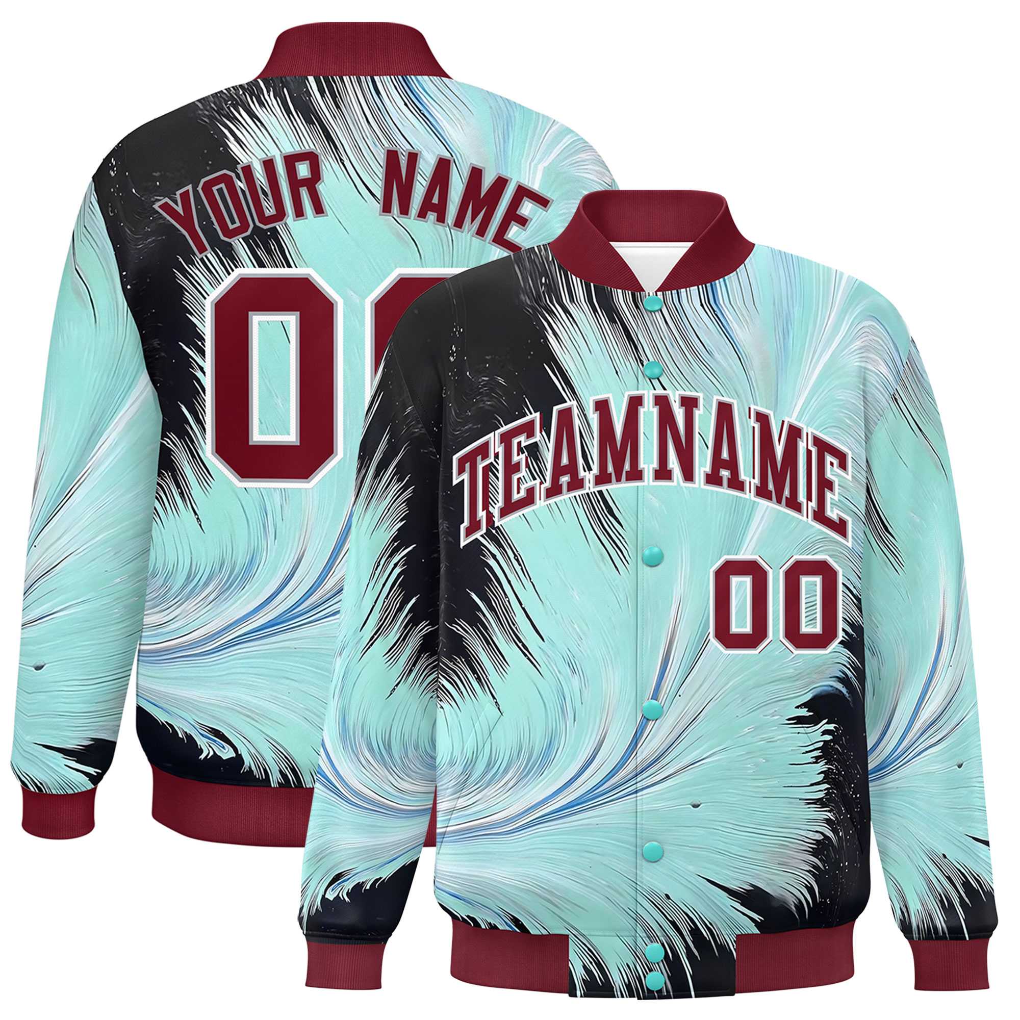 Custom Crimson Varsity Full-Snap Feather Fluid Pattern Letterman Baseball Jacket