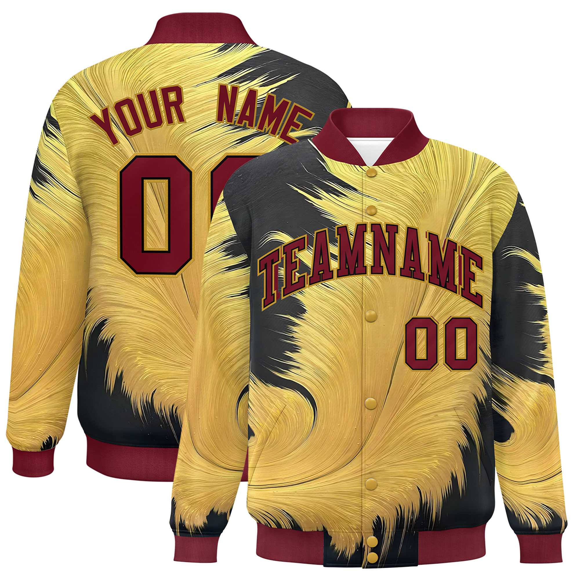 Custom Crimson Varsity Full-Snap Feather Fluid Pattern Letterman Baseball Jacket